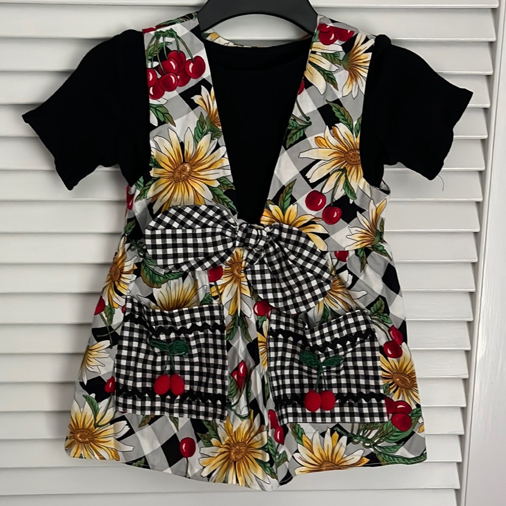 NEW TRUE VINTAGE 90's DEADSTOCK KIDS 2 PIECE TOP Gingham Plaid Cherry Picnic